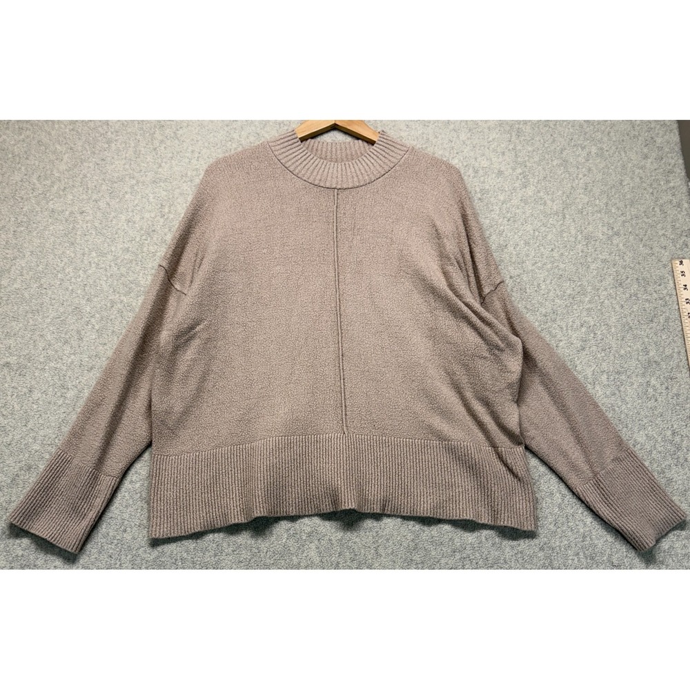 Rachel Zoe Womens Sweater Brown Taupe Knit Mock Neck Ribbed‎ Drop Shoulder XL